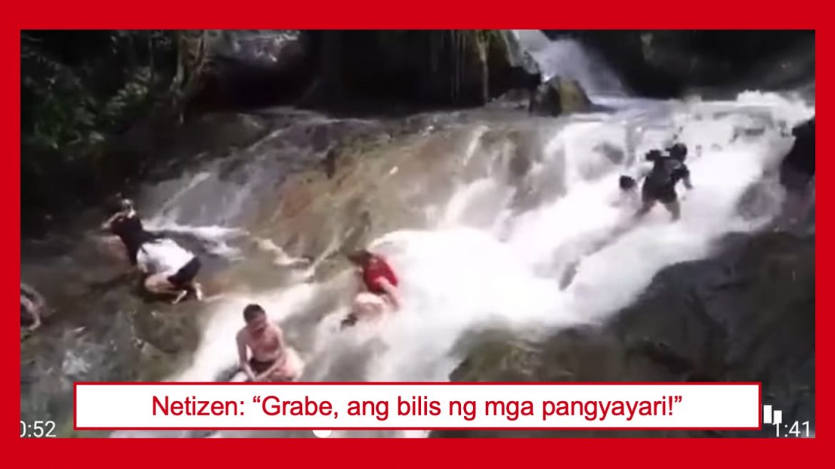 VIRAL: Drone footage ng lalaking inanod ng rumaragasang tubig sa waterfalls sa Cebu