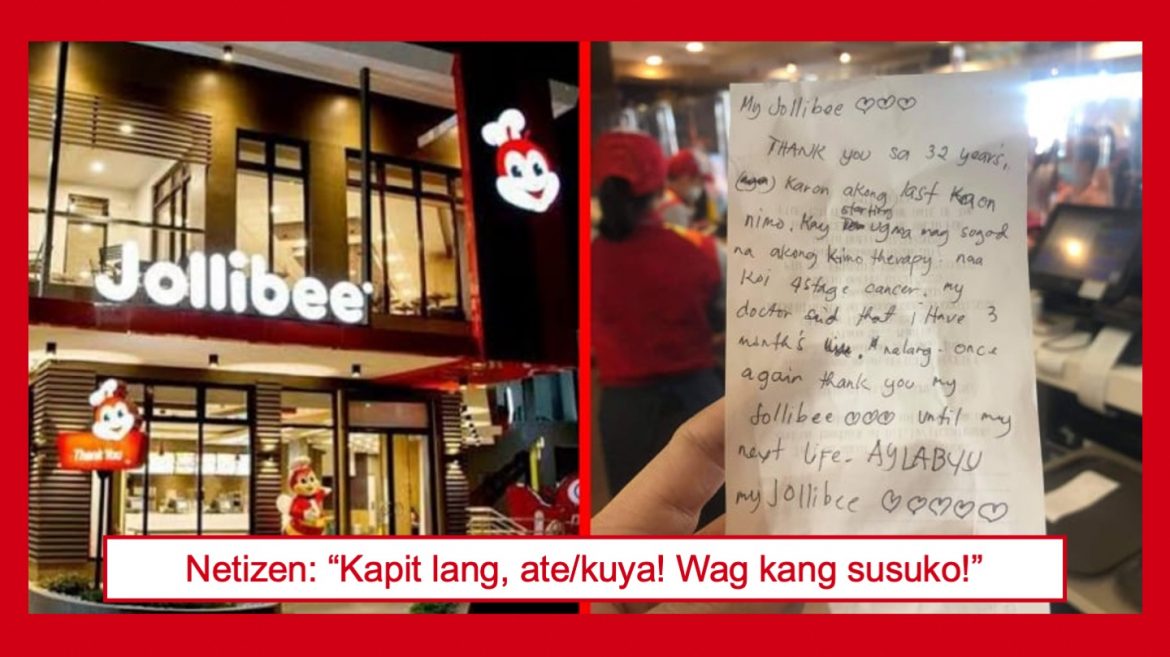 Cancer patient, nag-iwan ng emosyonal na ‘thank you note’ sa Jollibee